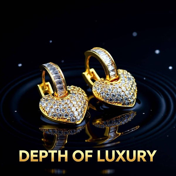 Gold Plated Heart Zircon Earrings - Elegant Copper Design (1 Pair) Carousel 11