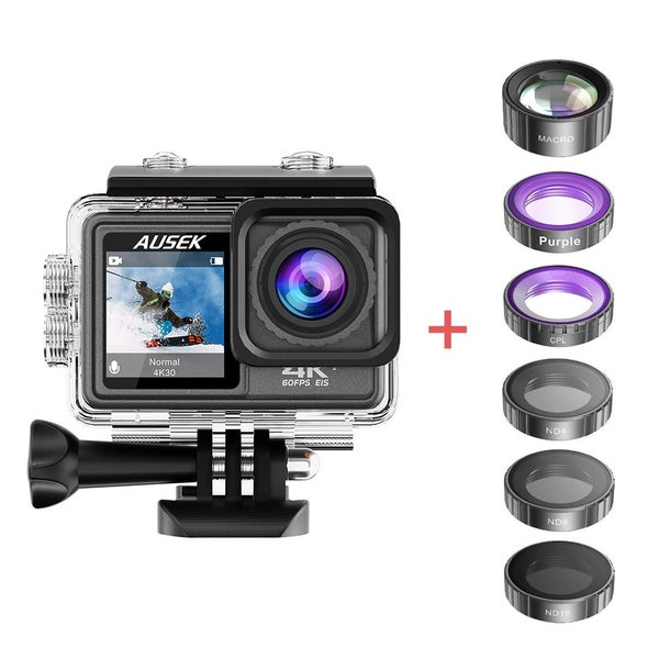 4K Action Camera 60fps - Dual Screens - 6 Filter Lens - Anti Shake - 30m Case64289040276354111
