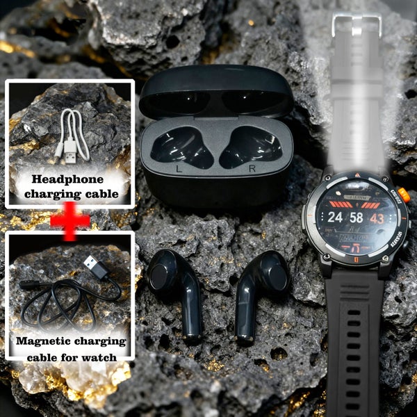 Fitness Smartwatch Black with Built-in Torch & Bluetooth Earphone MW94JRSE-464355953389569111