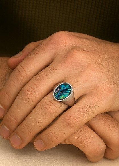 Men’s Titanium Signet Ring with Paua Shell Inlay - SALE! Carousel 2
