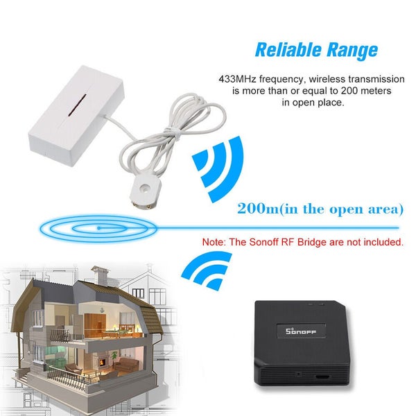 433MHz Water Leak Alarm Flood Level Overflow Detector Sensor Home Security Alert Carousel 2