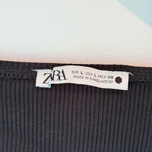 Zara Size L Black V-Neck Ribbed Ruched Crop Top Carousel 2