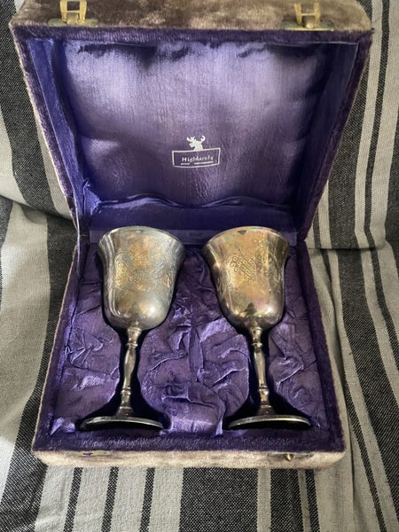 2 x Vintage Highlands Brass and Silver Wine Goblets - AfterPay Available Carousel 2