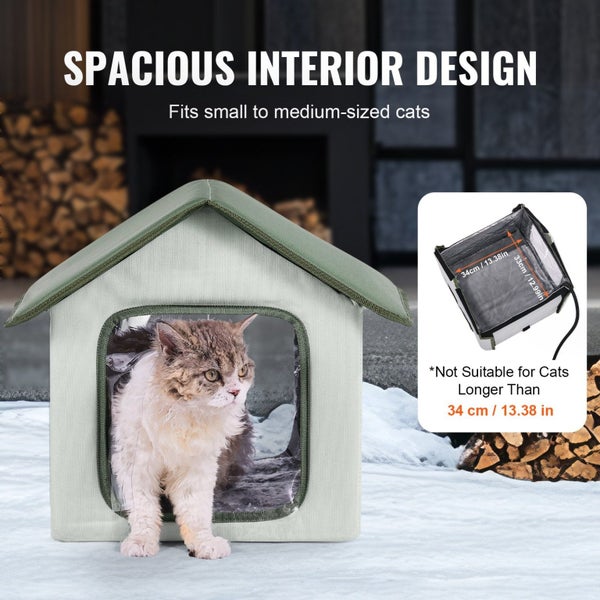 Elevated Heated Cat House Outdoor Kitty Shelter With Timer 600D Oxford Cloth ... Carousel 2