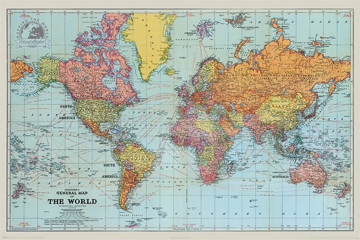 World Map ~ Stanfords General from 1920 ~ Large Historical Maxi Poster Carousel 1