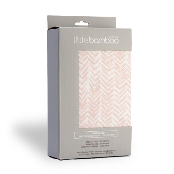 Little Bamboo: Jersey Fitted Cot Sheet - Herringbone Dusty Pink Carousel 1
