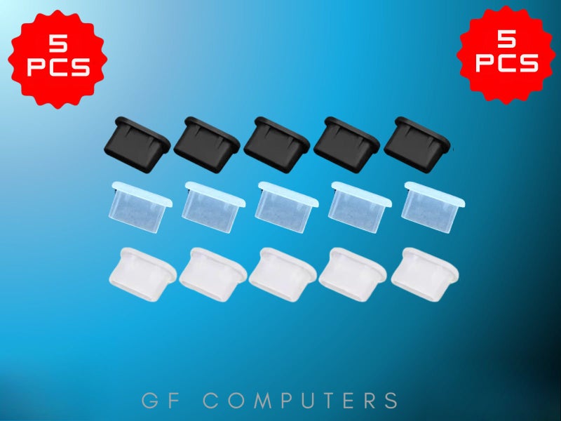 5 Pack Dust Plug Type-C USB Charging Port Protector Silicone Cover Clear Black Carousel 1