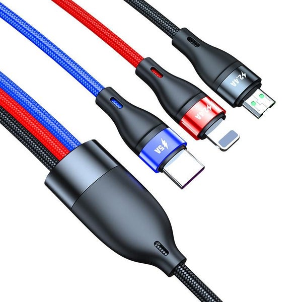 3-in-1 3 Colour Charging Cable - Black / Red / Blue (1.8m) Carousel 1
