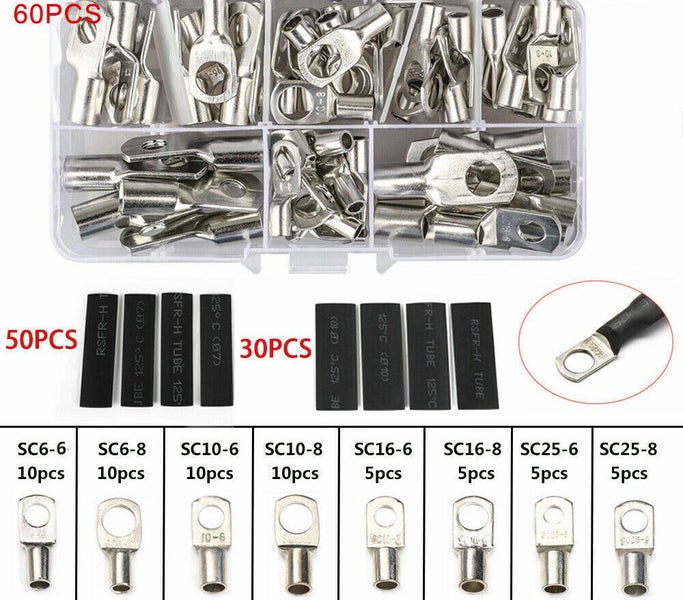 140PCS Battery Copper Lugs Ring Terminals Electrical Cable Wire Crimp Connectors Carousel 1