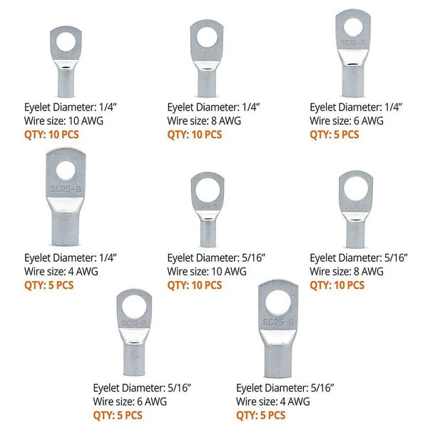 140PCS Battery Copper Lugs Ring Terminals Electrical Cable Wire Crimp Connectors Carousel 2