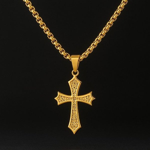 Men’s Intricate Cross Chain with 14k Gold Detailing - SALE! Carousel 1