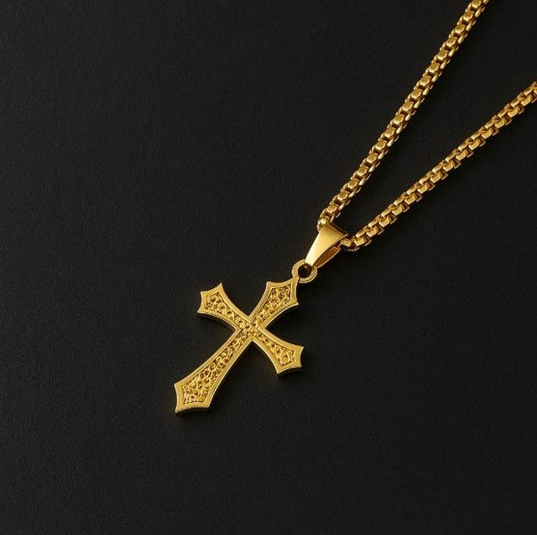 Men’s Intricate Cross Chain with 14k Gold Detailing - SALE! Carousel 2