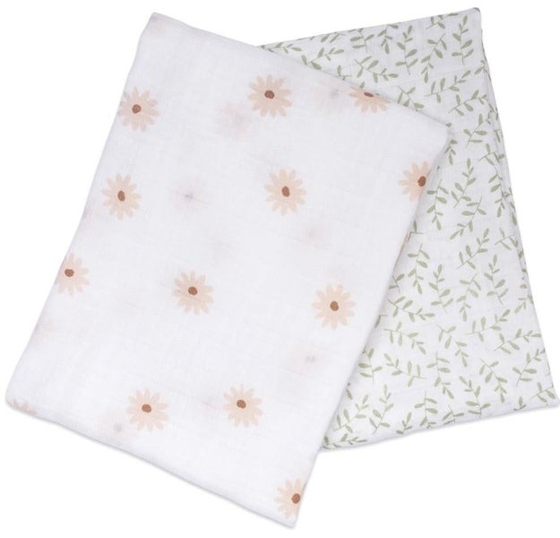 Lulujo: Cotton Swaddles - Daisy & Greenery (2 Pack) Carousel 1