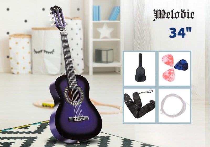 34'' Kids Acoustic Guitar Wooden Kids Gift Purple Carousel 1