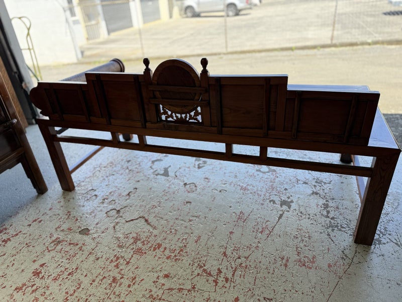 A Rare early 20th Century Complete Solid Elm Chinese Day Bed or Opium Den Bench Carousel 20
