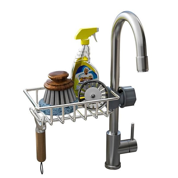 STORFEX Over Faucet Kitchen Sink Caddy Organizer - Silver Carousel 1