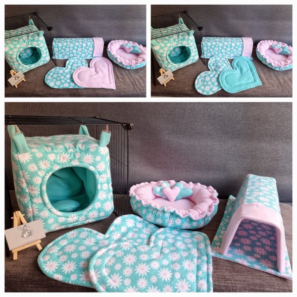 Pre-made Guinea Pig Turquoise & Pink Daisy Set – 6 Piece Set for Your Piggies Carousel 1