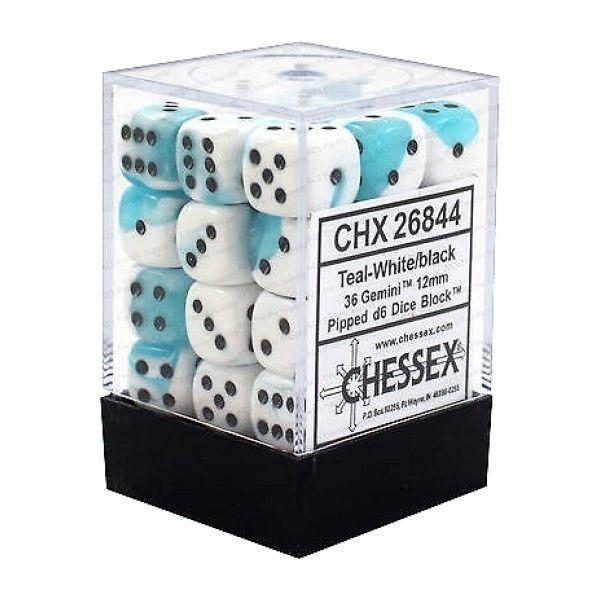 Chessex Gemini 12mm d6 Teal-White / Black Block Carousel 1