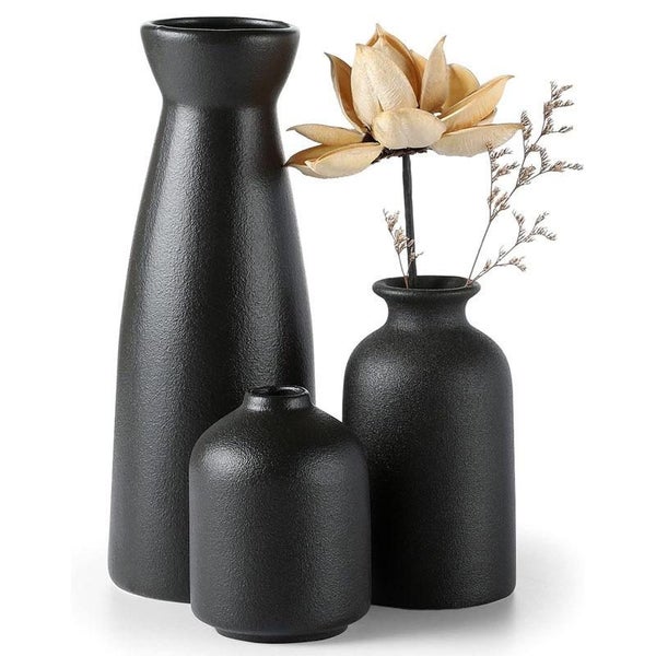 GREENYHAVEN Distressed Ceramic Vase - Black (Set of 3) Carousel 1