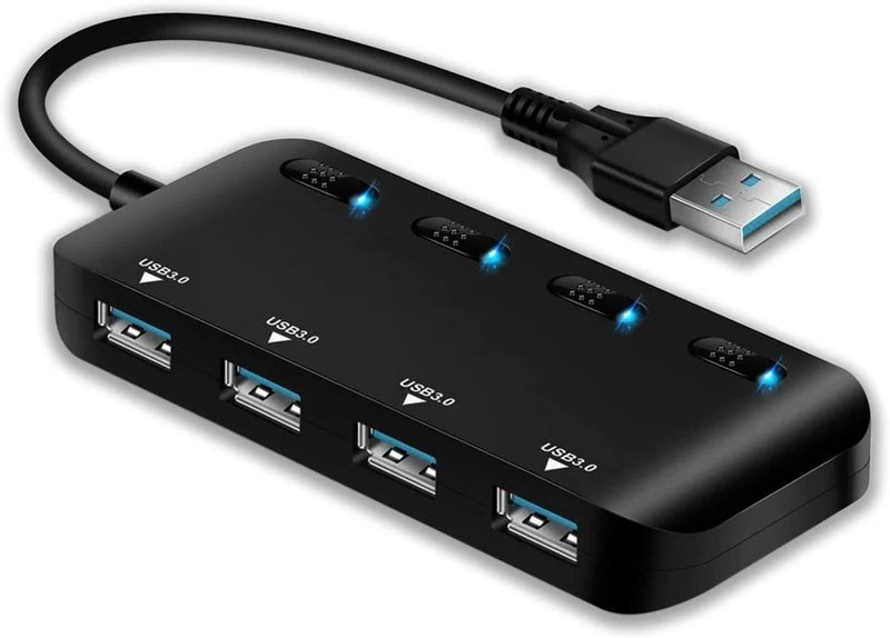 USB 3.0 Hub Splitter - 4 Port Ultra Slim Data Hub with Individual Power... Carousel 1