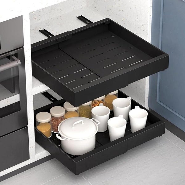 STORFEX Adjustable Width Retractable Kitchen Cabinet Drawer - Black Carousel 1
