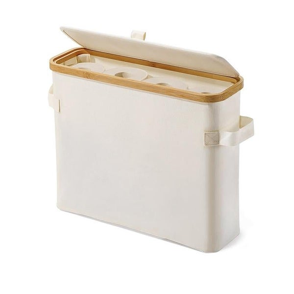 STORFEX Toilet Paper Storage Basket with Lid - Beige Carousel 1