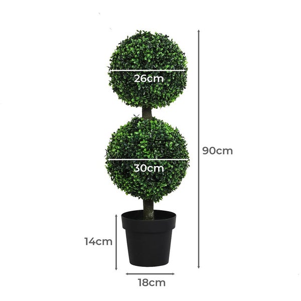 Lambu Artificial Topiary Trees 2-Ball Fake Plants Potted for Porch Home Decor Carousel 2