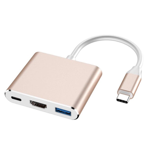 USB C Aluminum Converter Adapter Type C to HDMI / USB 3.0 / Type-C - Gold Carousel 1