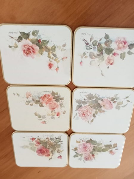 Lovely set of 6 vintage rose coasters Carousel 2