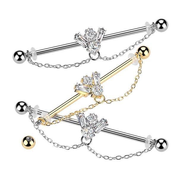 CZ Bee Industrial Barbell with Double Chain Dangle. Carousel 2