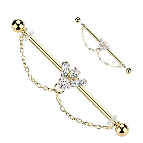 CZ Bee Industrial Barbell with Double Chain Dangle. Carousel 1