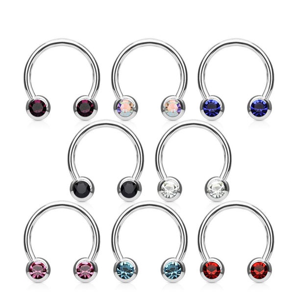 14g Horseshoe Barbells with Front Facing Gem Balls. Carousel 2