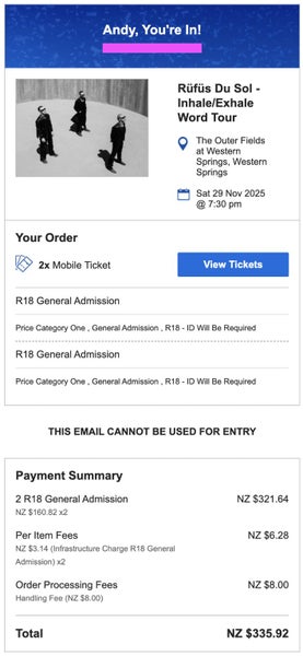 2 x Rufus Du Sol Tickets - Auckland64304451505794111