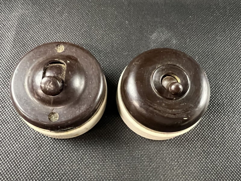Pair of Vintage Bakelite & Ceramic Rotary Light Switches – England - Lot W726 Carousel 1
