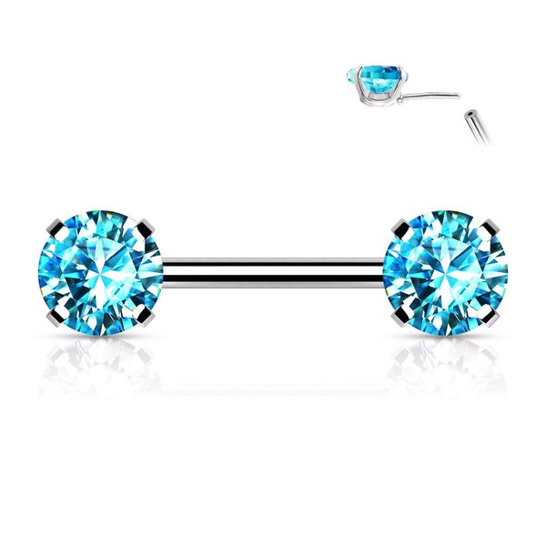 Silver/Aqua Threadless Push In Nipple Barbell. Carousel 1