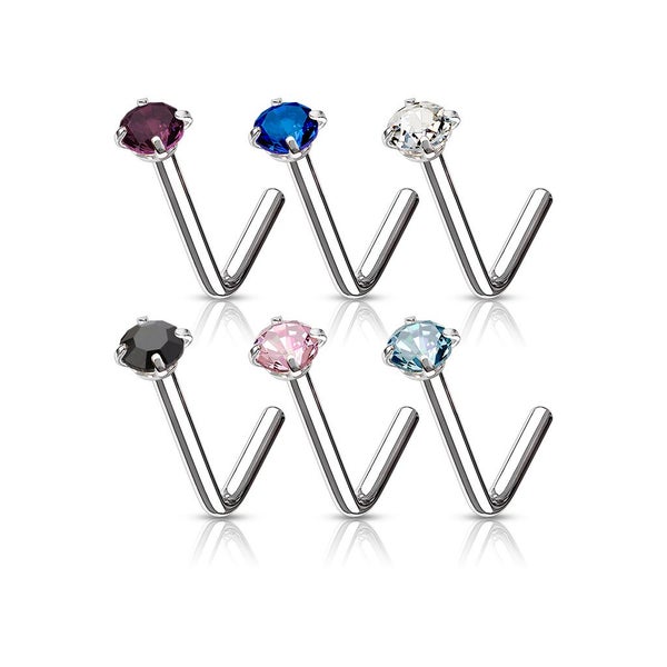 NEW IN: 6 Piece Value Pack L Bend 18g Nose Studs with Prong Set CZ. Carousel 2
