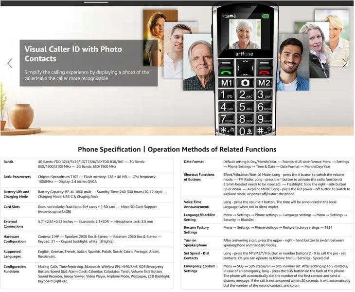 Unlocked Elderly Mobile Phone for Seniors, SOS Button, Big Button Carousel 11