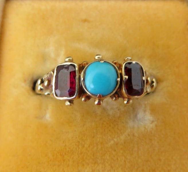 1780's Georgian Regency flat garnets and turquoise 15ct gold Carousel 1