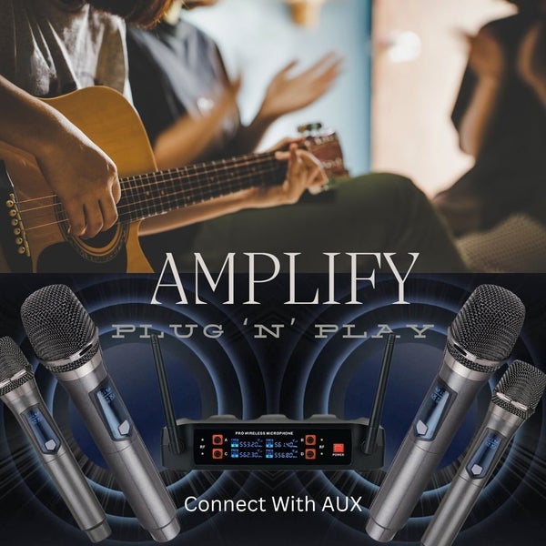 4 Channel Mic Receiver + 4 x Wireless Microphones - Individual Volume Control64363226615427114