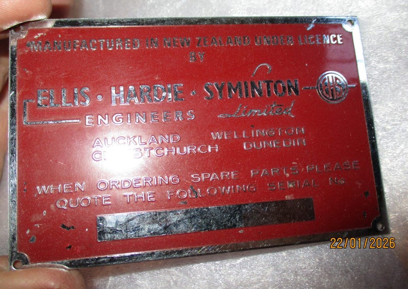 Ellis Hardie Syminton Ltd brass engineering plaque - New Zealand - smaller one Carousel 1