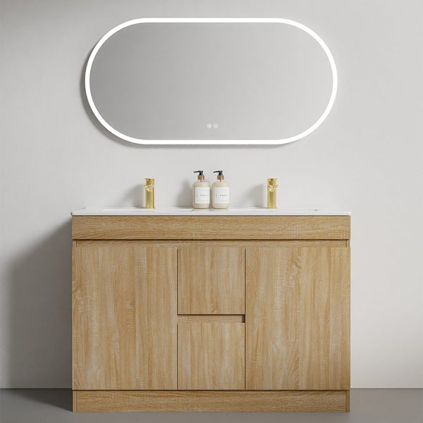 Floor Standing Plywood Vanity-1200D- Double Basin - GHF-White Oak Carousel 1