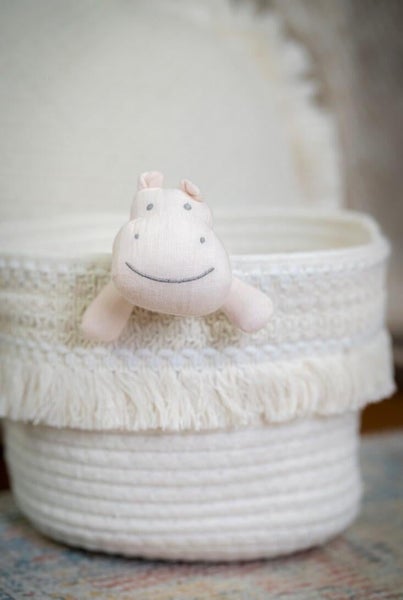 Tikiri: Muslin Comforter with Rubber Leaf Teether - Hippo Carousel 4