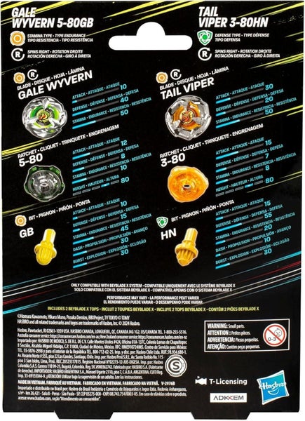Beyblade X: Booster Double Pack- Gale Wyvern 5-80B v Tail Viper 3-80HN Carousel 3