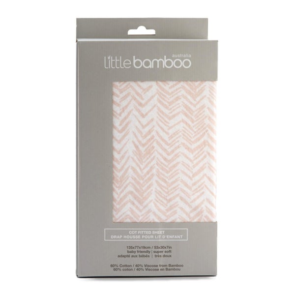 Little Bamboo: Jersey Fitted Cot Sheet - Herringbone Dusty Pink Carousel 2
