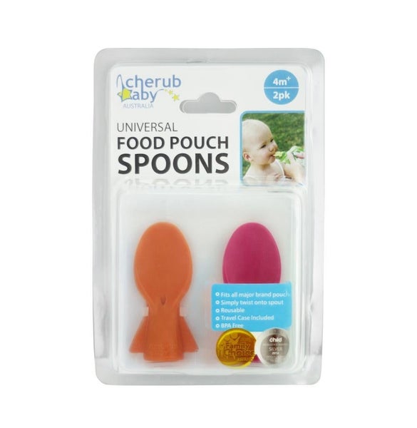 Cherub Baby: Universal Food Pouch Spoon - Pink / Orange (2 Pack) Carousel 2