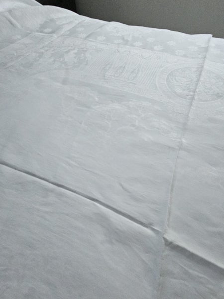 Large White Heirloom Damask Banquet Cloth Carousel 2