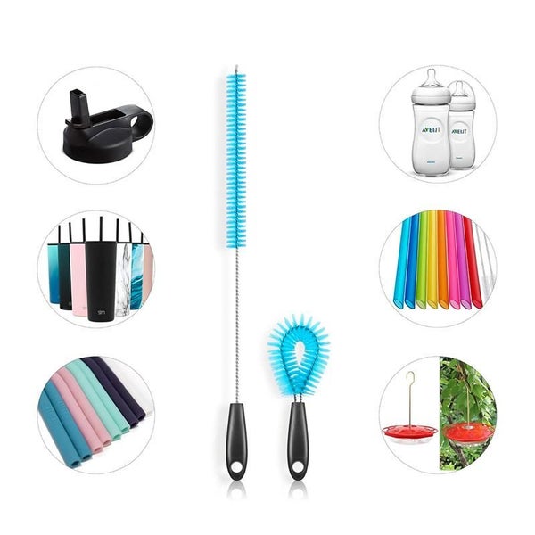 CLEANFOK 5-Pack Stainless Steel Long Handled Bottle Brush Set Carousel 5