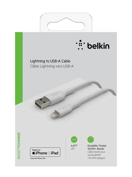 Belkin BoostUp Charge Lightning to USB-A Braided Cable, 2M - White Carousel 5