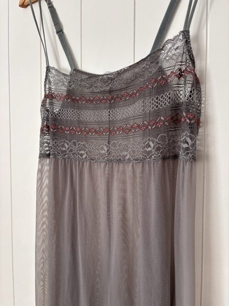 Intimissimi Size 12 Baby Doll Slip Dress Negligee Mesh Grey Carousel 1