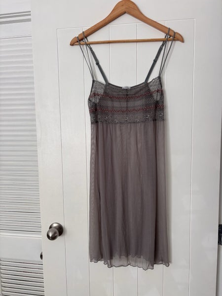 Intimissimi Size 12 Baby Doll Slip Dress Negligee Mesh Grey Carousel 2